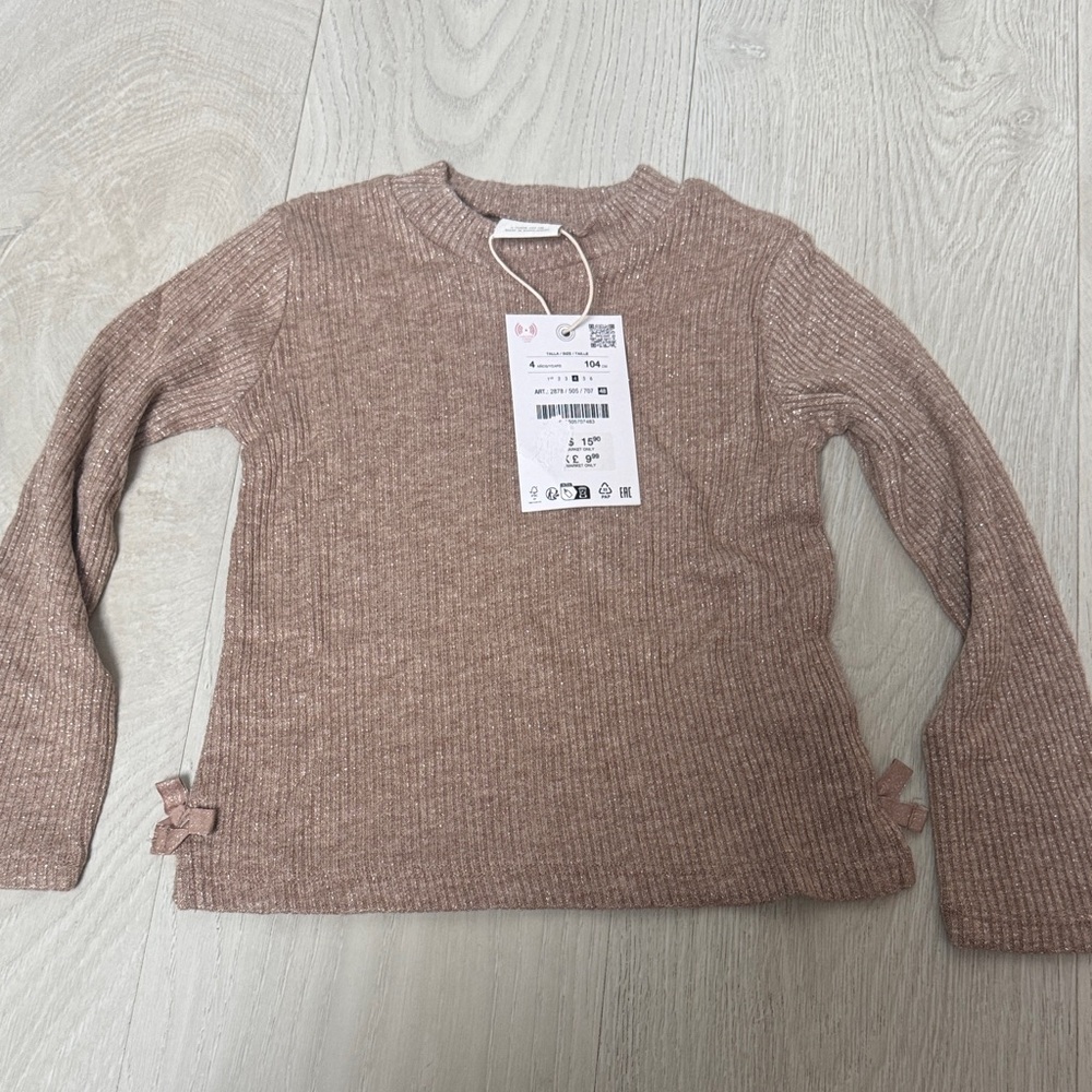 Zara Kids Long Sleeve Ribbed Tee - Brown